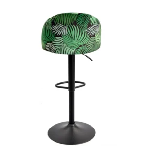 mobiliario-contract-taburete flower regulable metal negro tapizado velvet verde con trasera floral a juego 3 4